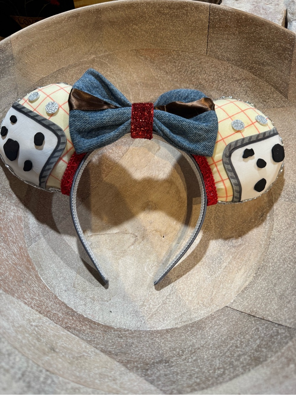 Kids Mouse ears Print Bow Headband - Gray, Red, Cream